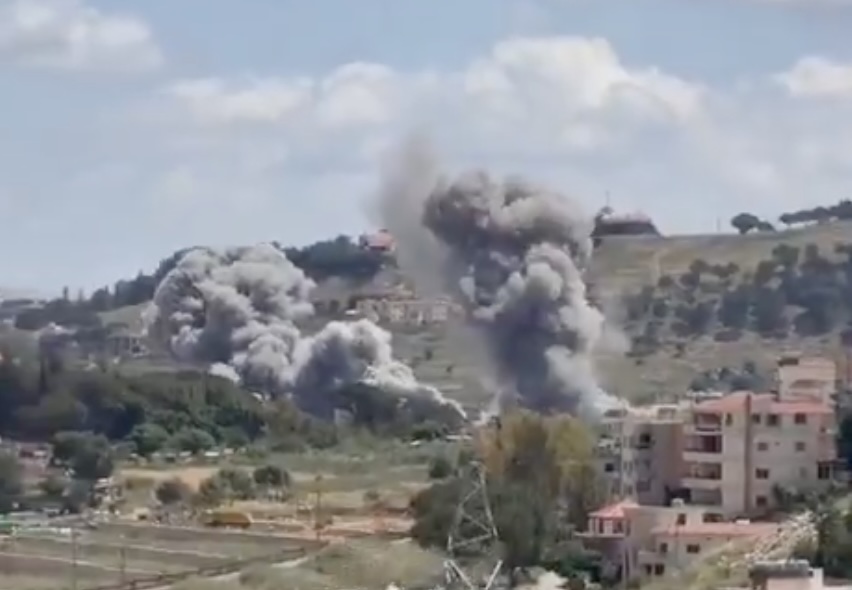 Israeli warplanes bomb the city of Nabatieh in southern Lebanon, May 28, 2026