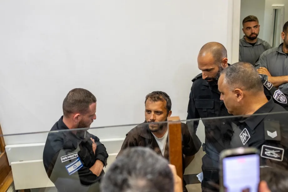 Global Sumud Flotilla activist, Brazilian Thiago de Avila (C), attends his trial in Ashkelon, Israel on May 05, 2026.