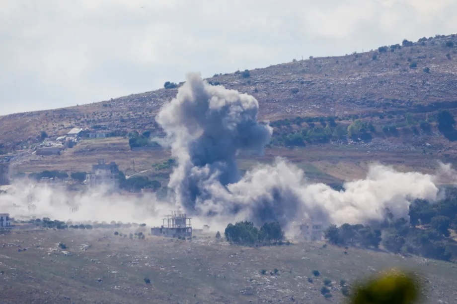 Smoke rises following Israeli attack on area around Mount Ali al-Tahir in Nabatieh, Lebanon on June 13, 2026.