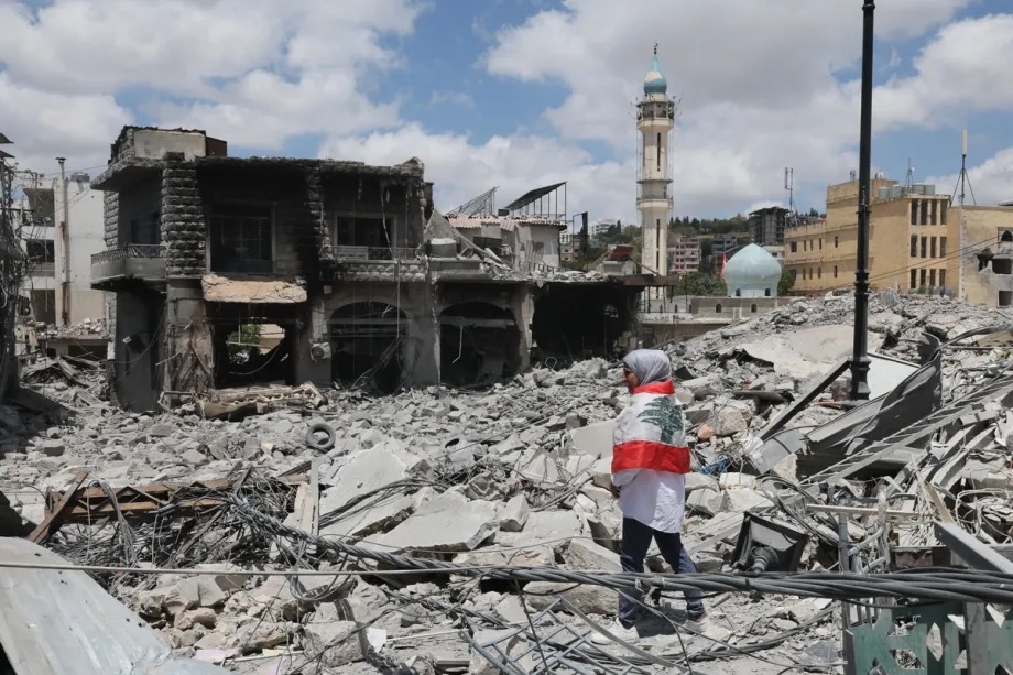 A view of the destruction as Lebanese residents return to their homes following the agreement reached between the U.S. and Iran in Nabatieh, Lebanon on June 15, 2026.