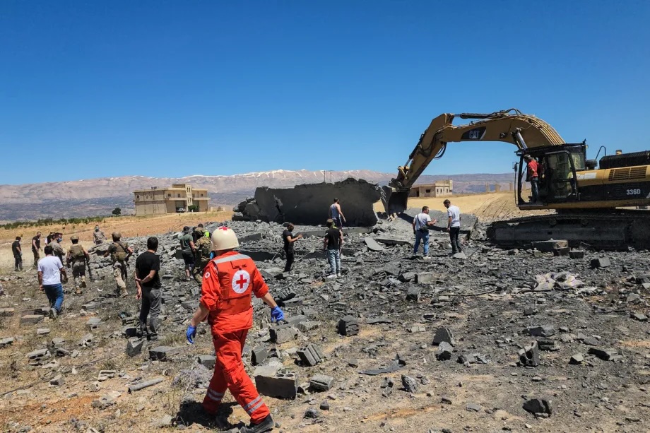 Officials conduct search and rescue operation following Israeli attacks on a farm in the village of al-Jemaliyya, near the city of Baalbek, Lebanon on June 19, 2026.