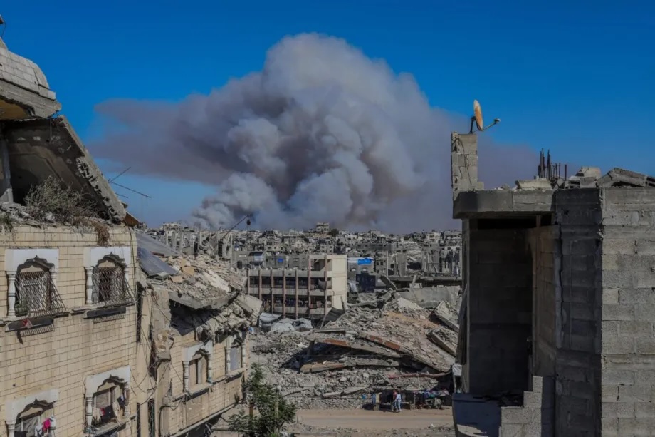 Smoke rises following an Israeli strike targeting Palestinian homes near the “Yellow Line” in the eastern areas of Jabalia Refugee Camp in northern Gaza, Palestine on June 1, 2026.