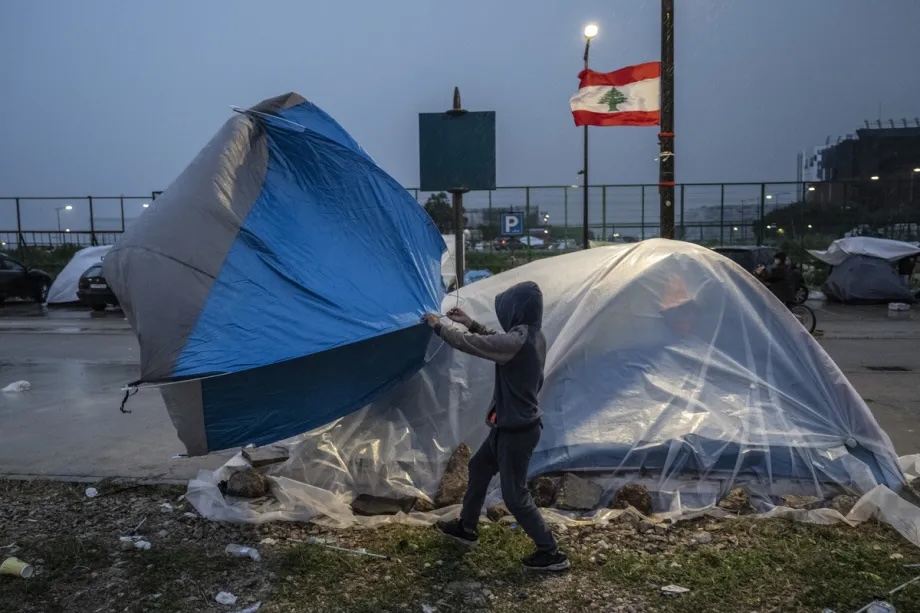 Lebanese families displaced after Israel forced residents to leave their homes, struggle to find shelter, in the Dahiye district of Beirut, Lebanon on March 14, 2026. 