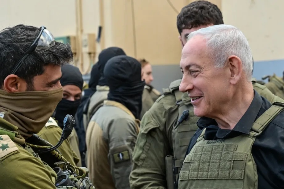 Prime Minister of Israel Benjamin Netanyahu visits an Israeli military unit stationed in the occupied territory of southern Lebanon on April 12, 2026.