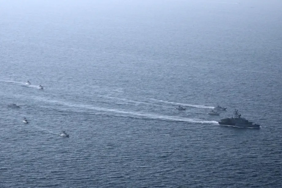 Iranian military personnel take part in an exercise titled “Smart Control of the Strait of Hormuz”, launched by the Naval Forces of the Islamic Revolutionary Guard Corps, is being carried out in the Persian Gulf and the Strait of Hormuz on February 16, 2026.