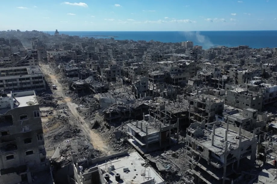 An aerial view of destruction in Sheikh Ridwan neighborhood following the Israeli forces’ withdrawal with the ceasefire agreement in Gaza City, Gaza on October 17, 2025.
