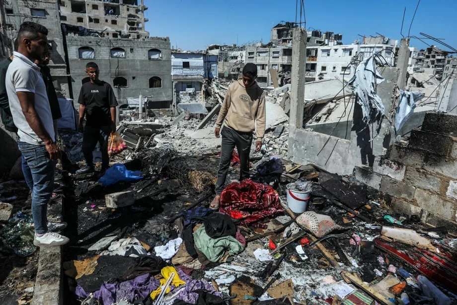 Personal belongings, including a groom’s suit, are seen among the rubble after an Israeli airstrike targeted central Khan Yunis in the southern Gaza Strip, Palestine on June 6, 2026.