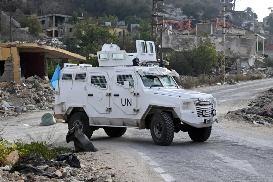 Clashes and attacks along the Israeli border in southern Lebanon prevent locals from carrying out the long-awaited olive harvest, as residents of Aadaysit in Nabatieh manage to collect olives under the protection of United Nations Interim Force In Lebanon (UNIFIL), on October 20, 2025.