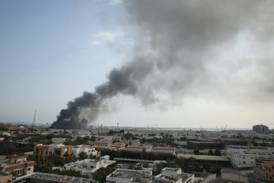 Smoke rises after an Iranian missile attack targeting the HQ of the U.S. Navy’s Fifth Fleet in Manama, Bahrain on February 28, 2026.