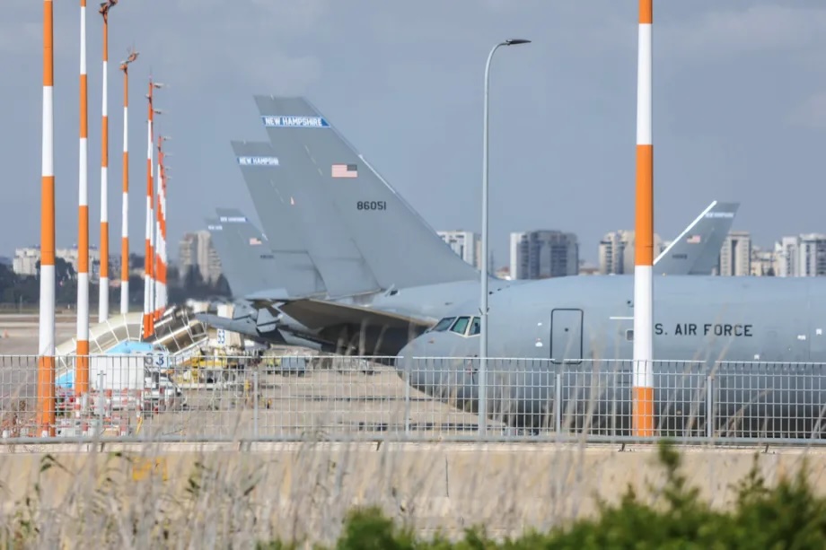 A view of US military refueling aircraft at Ben Gurion Airport in the capital Tel Aviv, Israel on March 22, 2026