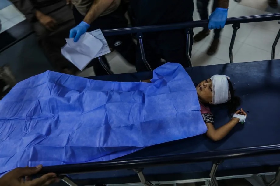 Injured Palestinians, including children, are brought to Nasser Hospital for treatment after an Israeli attack targeted tents sheltering displaced civilians in the Al-Mawasi area of Khan Yunis in the southern Gaza Strip despite the ceasefire, on July 19, 2026