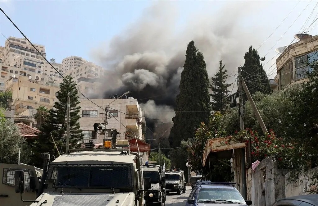 Israeli forces set a Palestinian home on fire during raid in Nablus, West Bank, Palestine on July 7, 2026