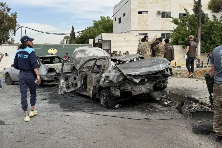 A view of the destruction after an explosion near a Defense Ministry building in Damascus, Syria on May 19, 2026.