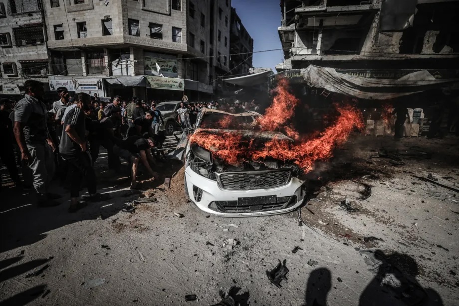 Smoke rises from a targeted vehicle following an Israeli drone strike in the Sheikh Radwan neighborhood, north of Gaza City, Gaza, Palestine on September 19, 2026.